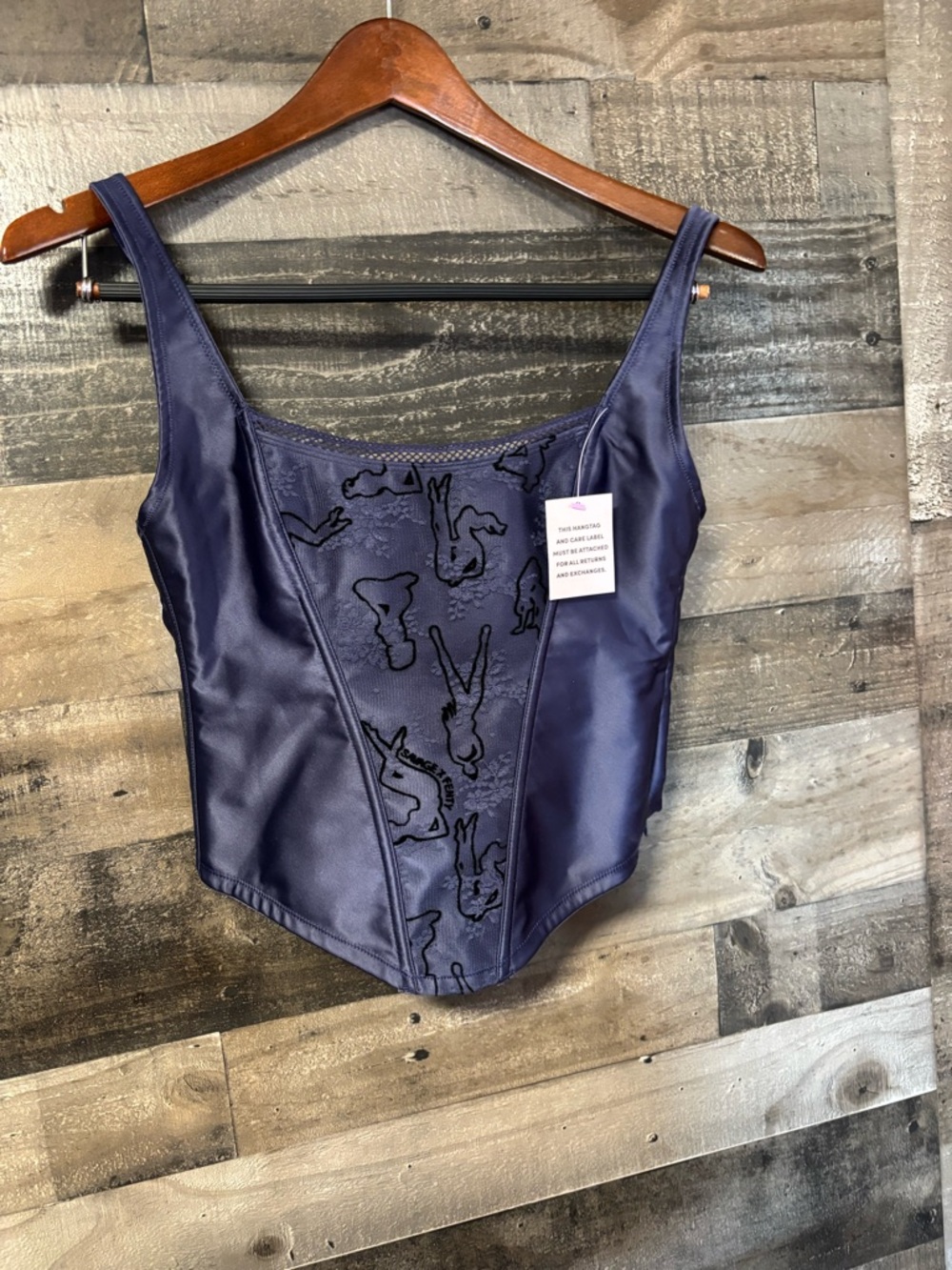 NWT Savage X Fenty Navy Blue Satin Corset Tank Top Adam Solman Medium